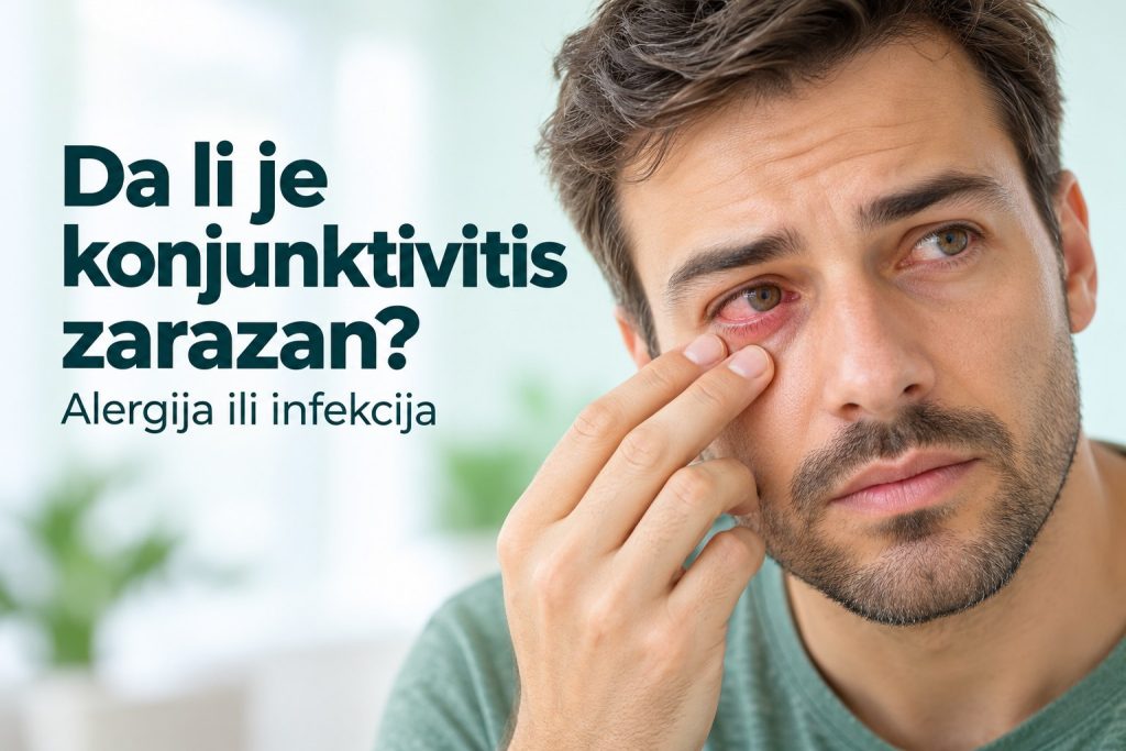 Da li je konjunktivitis zarazan – muškarac sa crvenim i suznim okom
